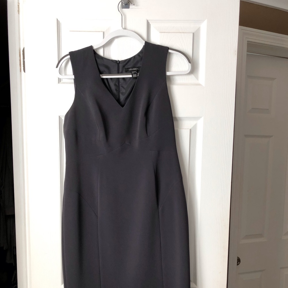 Charcoal shift dress.